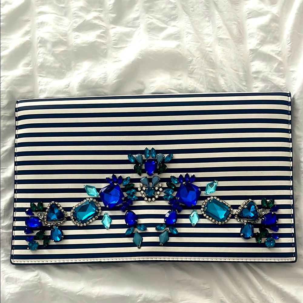Express Blue and White Striped Clutch